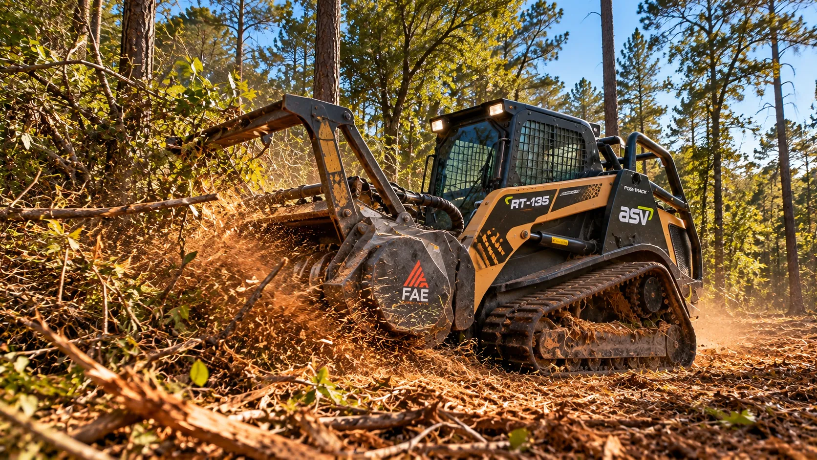 Forestry mulcher reclaiming dense pine woodland on Central Georgia acreage