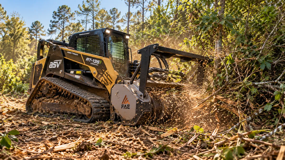 ASV RT-135 forestry machine mulching thick vegetation